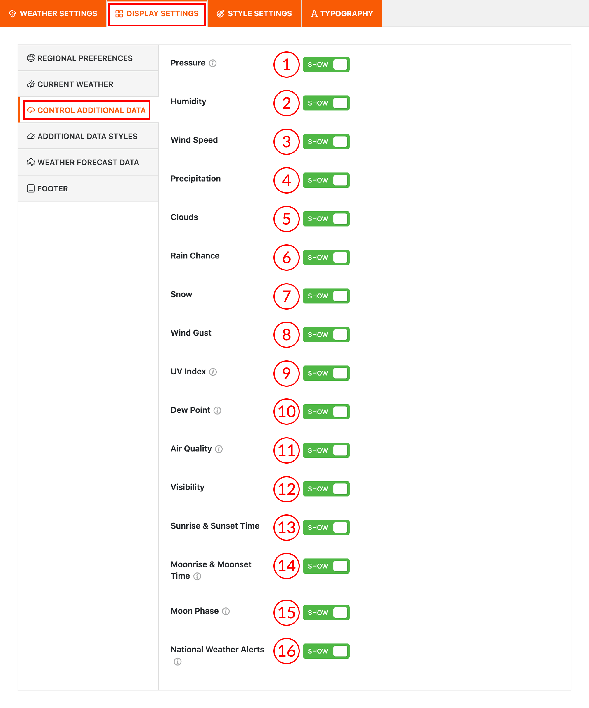 Control Additional Data – Location Weather Docs