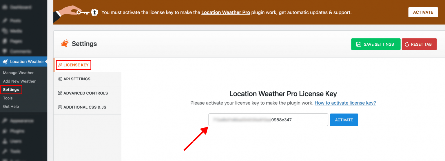 License Key – Location Weather Docs