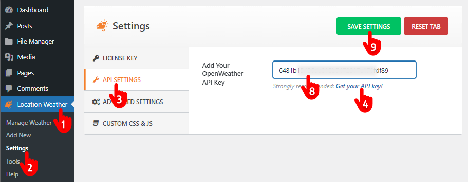 Steps to set a free openweather API key for your hourly weather forecast