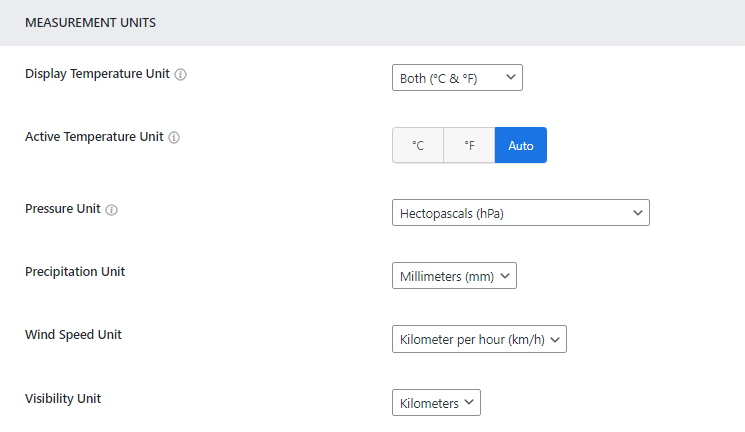 use the most common weather data units for your visitors