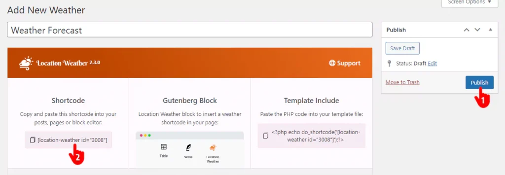 Publish weather widget on WordPress website