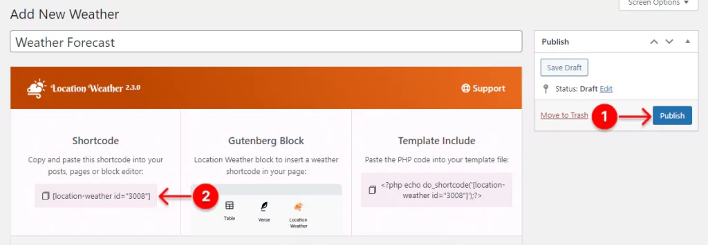 Publish your weather widgets in WordPress 