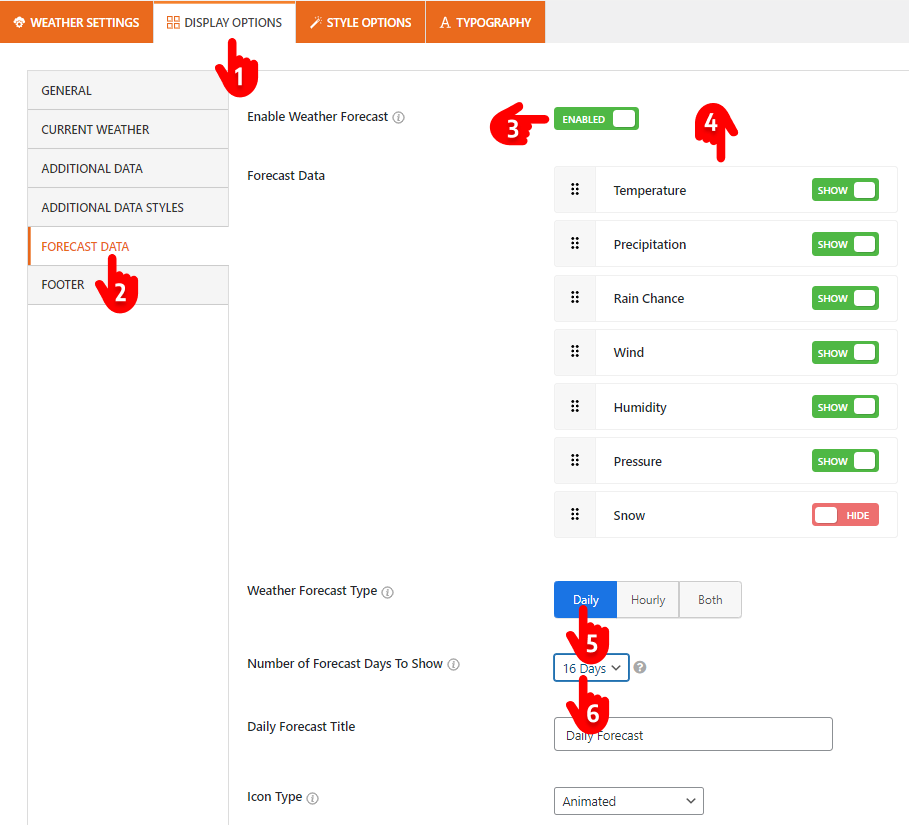 Steps to add daily weather forecast data