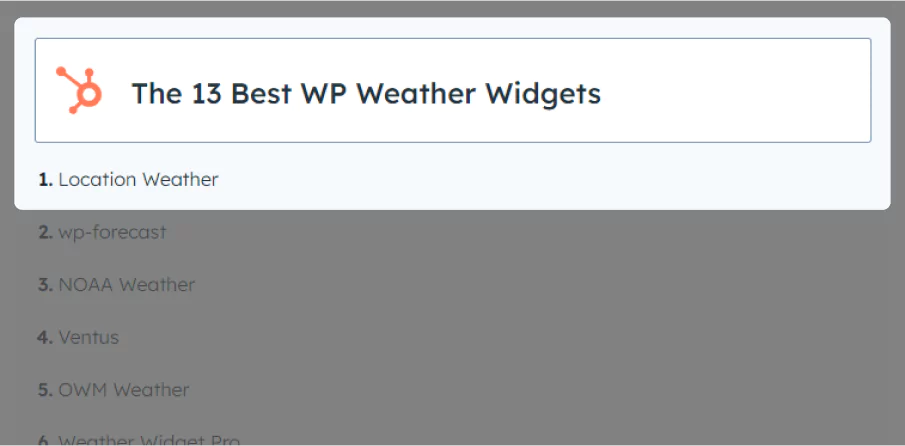Location weather featured in Hubspot