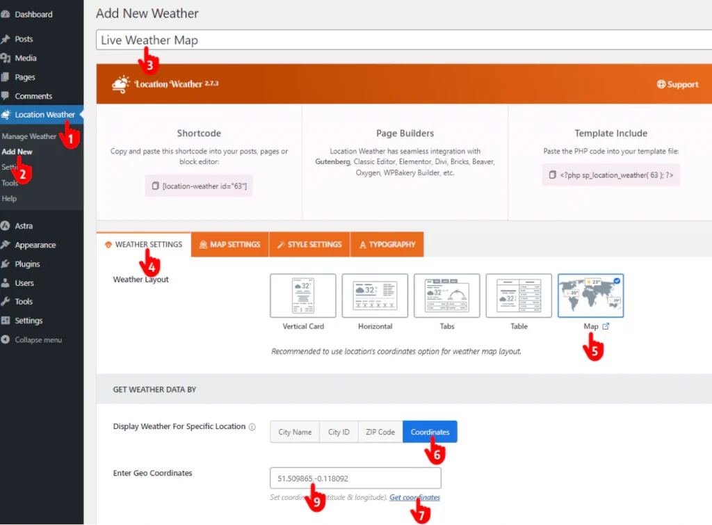 steps to choose weather map layout and location 