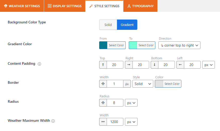 weather data table styles 