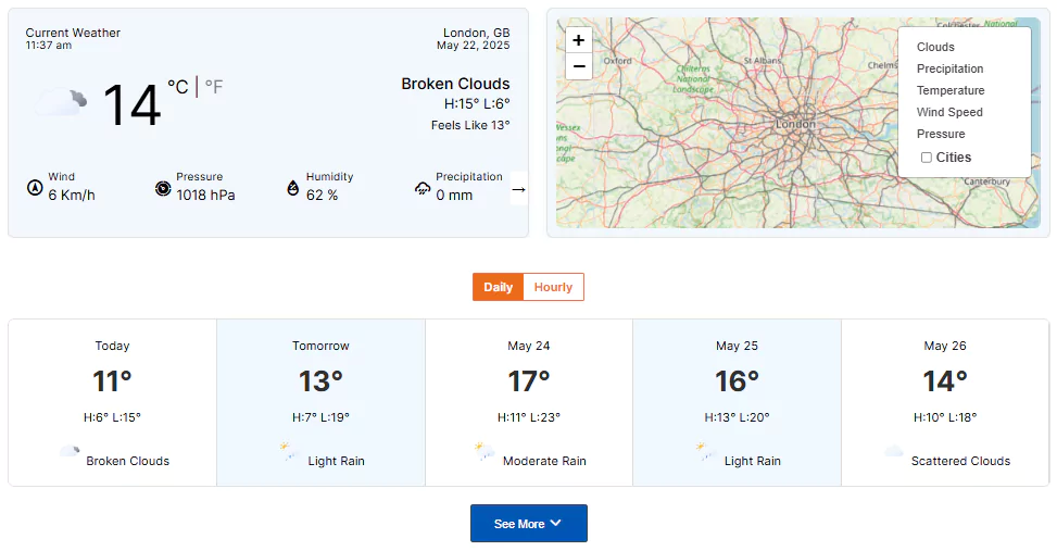 Weather Accordion template with a Detail Button Outside 