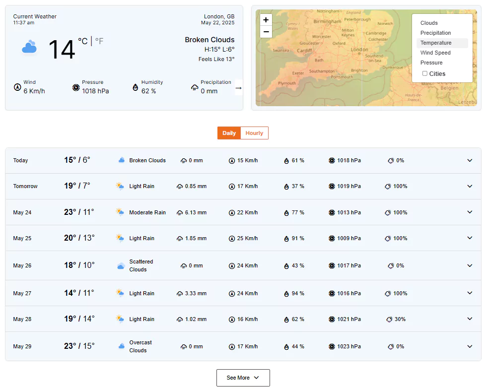 Weather Vertical Accordion template & Live Map 