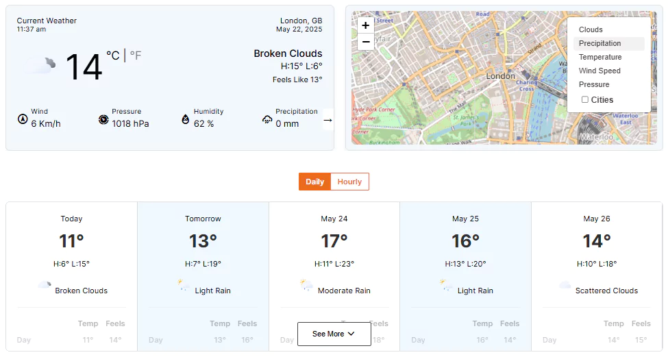 Weather Accordion template With a detail button inside