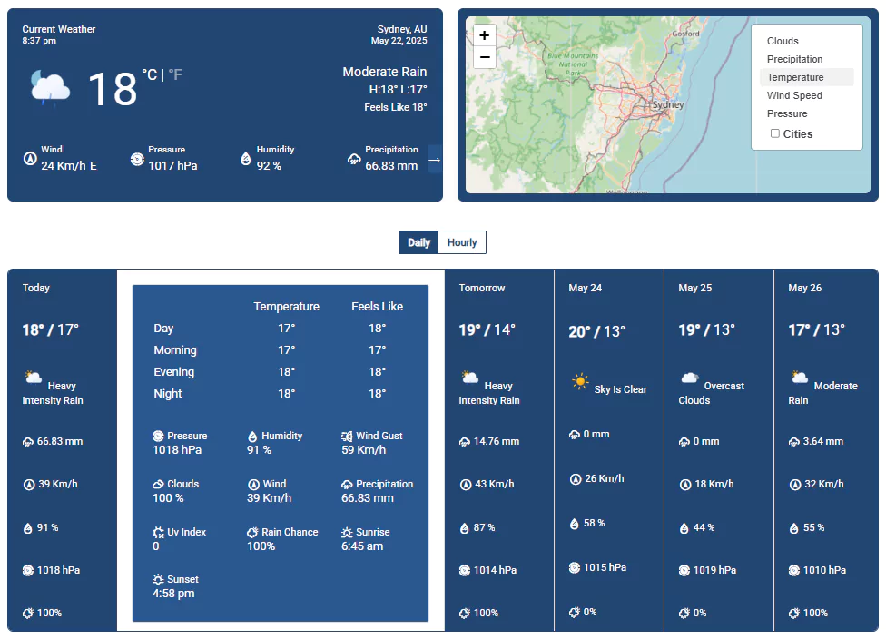 Weather Horizontal Accordion template & Live Map