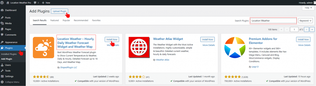 How to install location weather plugin