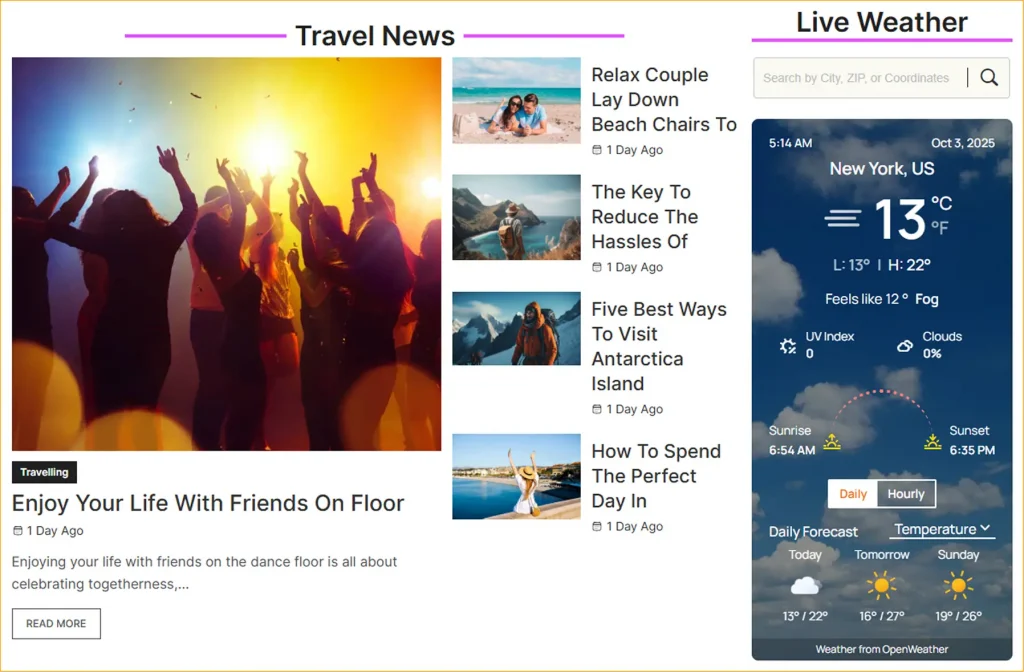 Add weather blocks to the travel website using Gutenberg