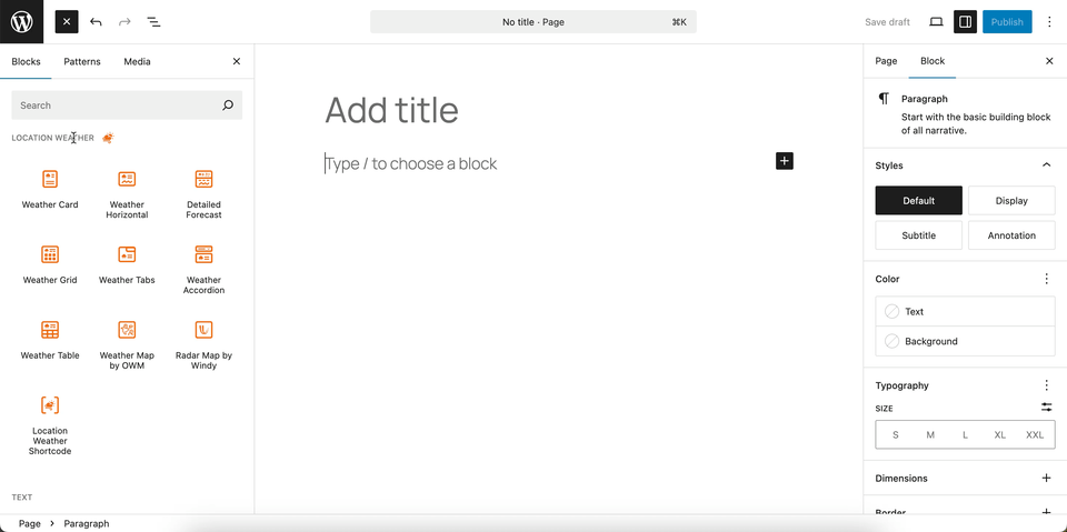 How to add weather card block with Gutenberg