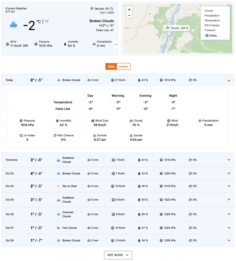 How to display weather forecast using accordion block