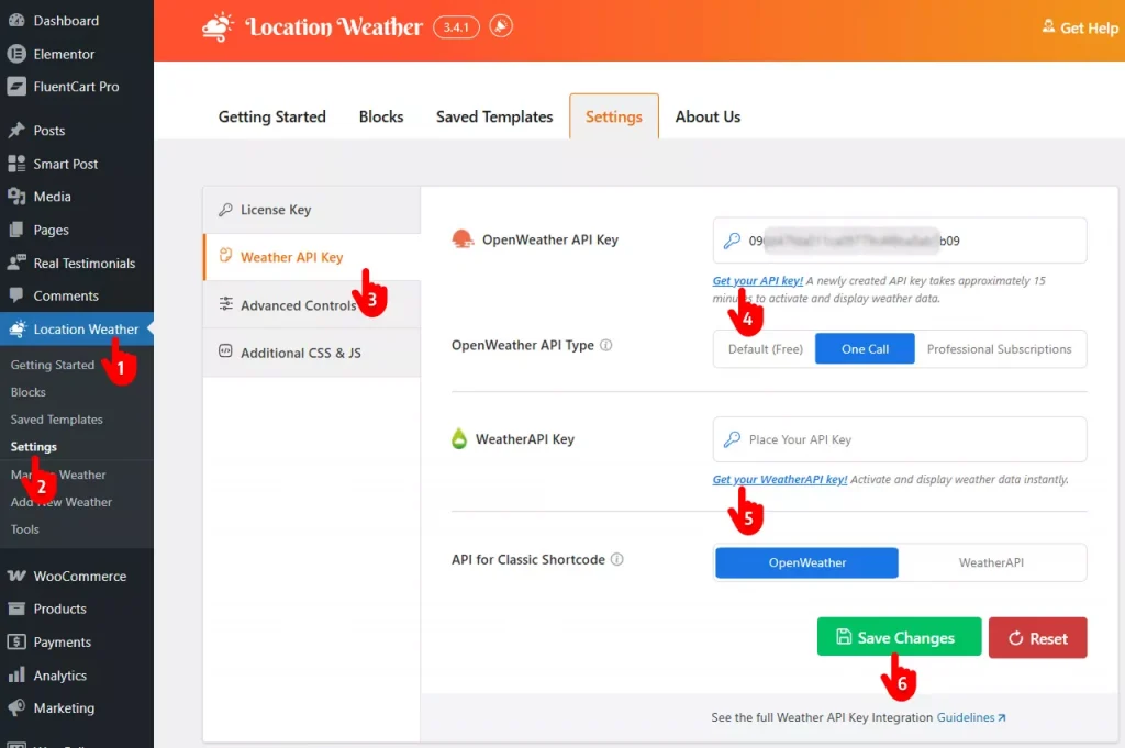 steps to add a weather API key 
