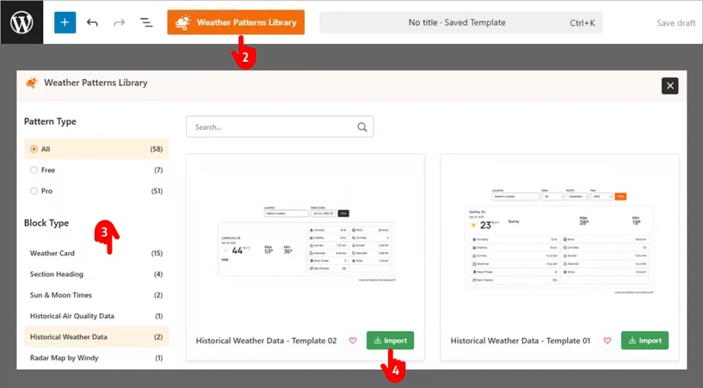 Steps to choose a ready past weather template