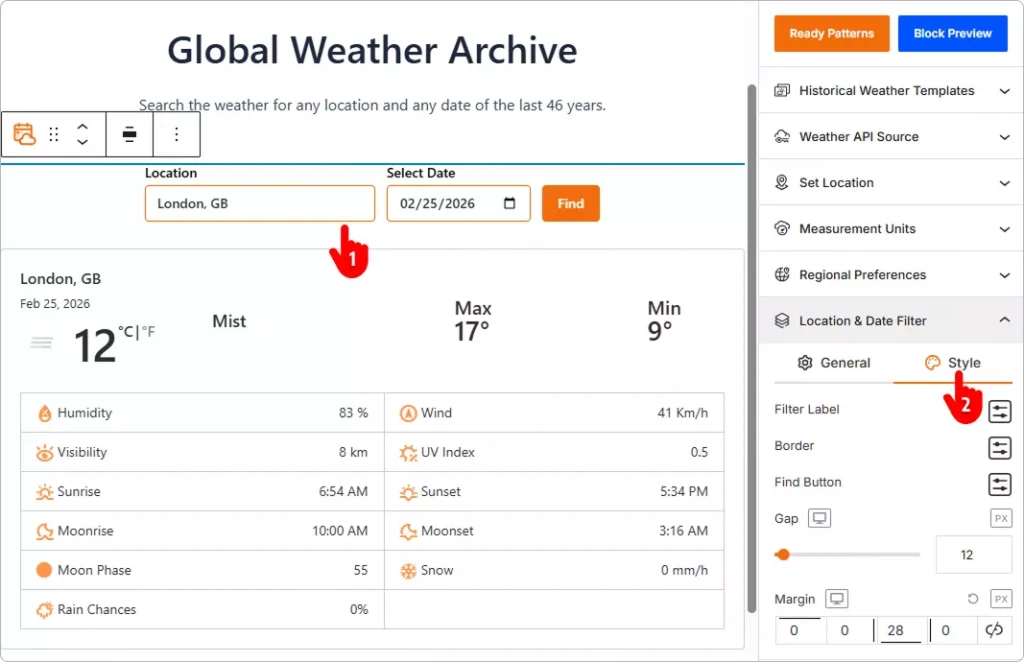 steps to customize a weather archive