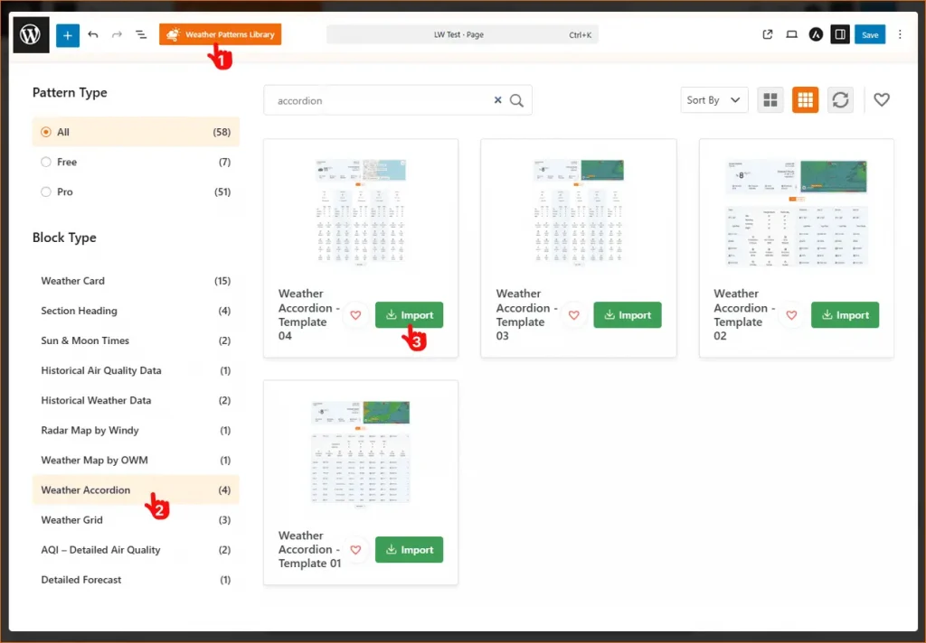 How to choose Ready Accordion from Weather Patterns Library