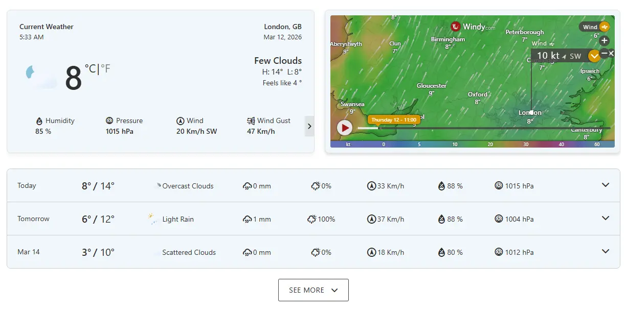 Live Example of Weather Accordion