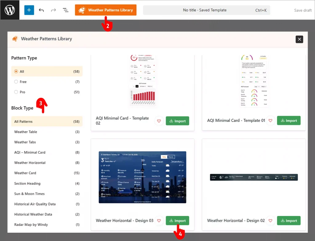 steps to add a weather widget pattern